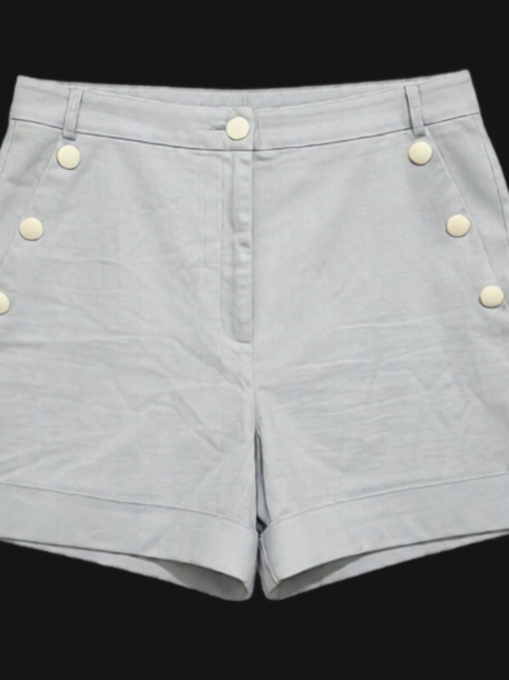 High-Waist Pale Blue Button-Accent Women's Shorts